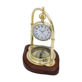 Personalised Brass Colour Desk Clock With Compass, 5 of 12