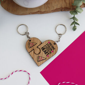 Stole A Pizza My Heart Valentine's Key Ring Set, 2 of 4