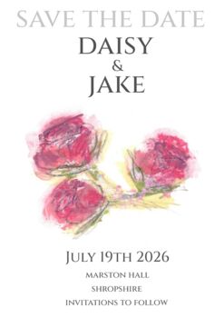 Pack 12 Cerise Rose Original Personalised Wedding Invitation, 5 of 6