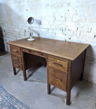 1940s Solid Oak Double Pedestal Writing Desk, 3 of 8