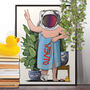 Space Astronaut In Bath Towel, Funny Bathroom Art, thumbnail 1 of 7