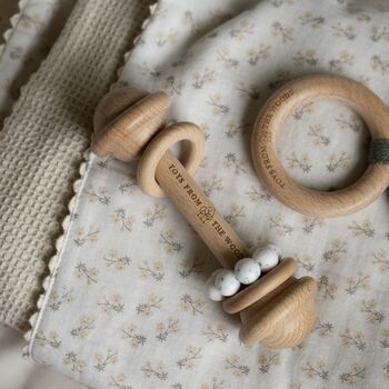 Personalised Round Wooden Baby Rattle, 2 of 7