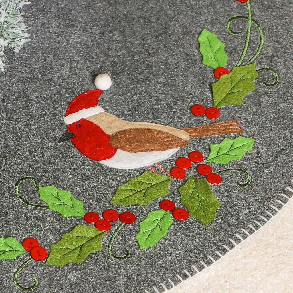 winter robin highland grey christmas tree skirt by dibor
