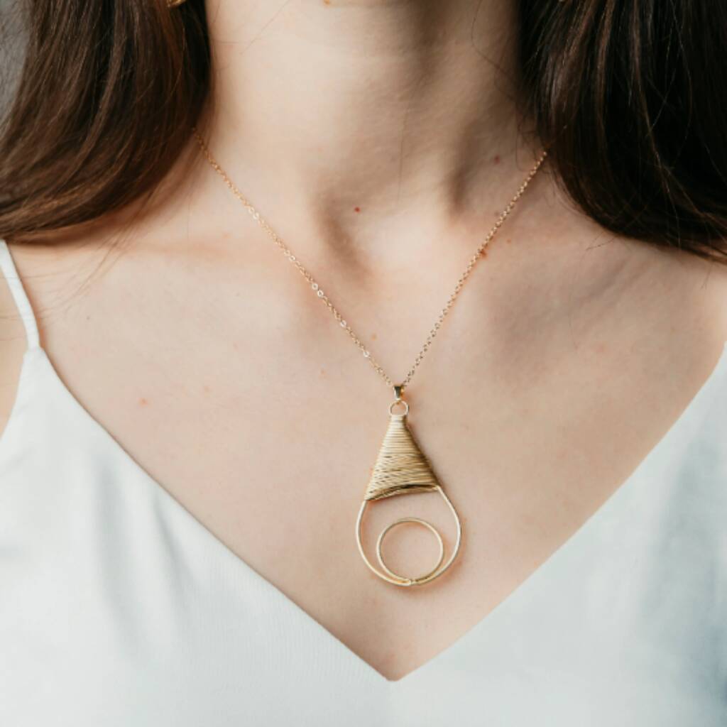 Gold Teardrop Wire Wrapped Statement Corded Necklace, 1 of 5