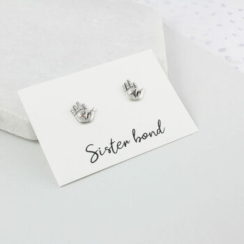 Silver Hands Stud Earrings For Sisters, 2 of 7
