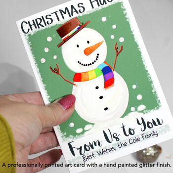 Personalised Snowman Hugs Christmas Card, 2 of 6