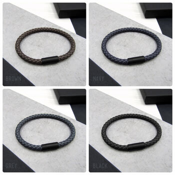 Men's Thick Woven Leather Black Clasp Bracelet, 5 of 6