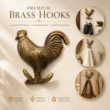 Vintage Brass Rooster Wall Hooks Set Of Two, 9 of 9