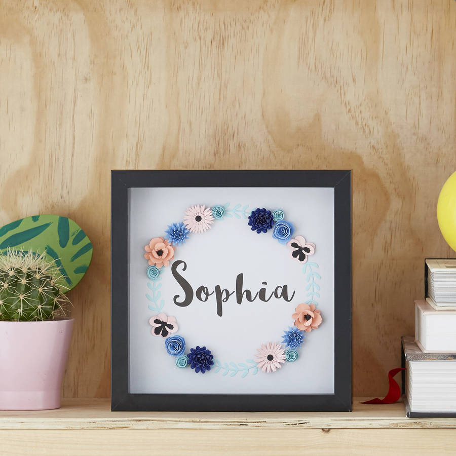 personalised name framed floral art picture by lilliput belle