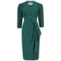 Mabel Long Sleeve Dress In Green Polka 1940s Style, thumbnail 1 of 2