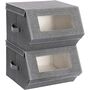 Set Of Two Grey Stackable Storage Boxes Bins, thumbnail 5 of 8