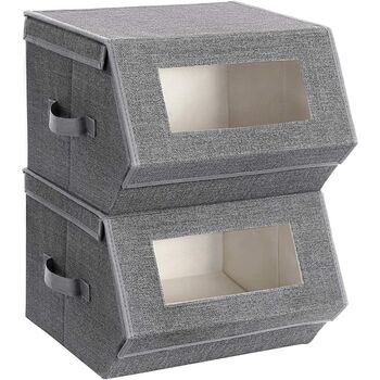 Set Of Two Grey Stackable Storage Boxes Bins, 5 of 8