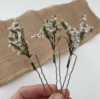 White Dried Flower Hair Pins, 7 of 7