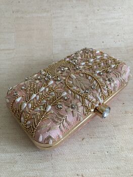 Pink Handcrafted Embroidered Rectangular Clutch Purse, 2 of 10