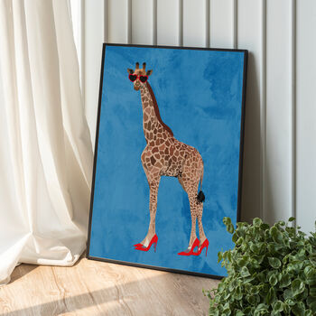 Custom Giraffe Wearing Heels Personalised Art Print, 3 of 4