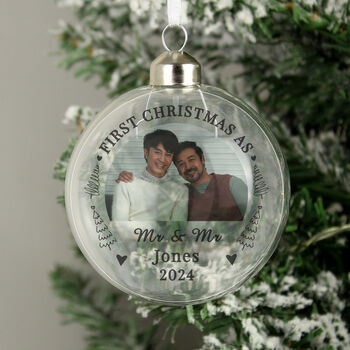 Personalised First Married Christmas Photo Upload Bauble, 3 of 3