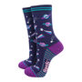 Outer Space Shooting Stars Planets Bamboo Ankle Socks Women's Navy Purple, thumbnail 1 of 4