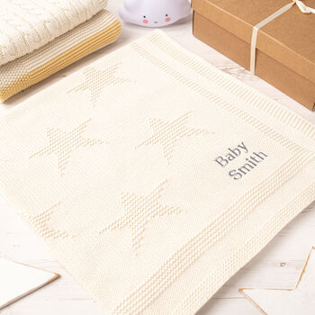 Unisex Cream Star Baby Blanket And Hat Gift Set, 2 of 8