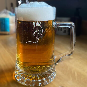 Personalised 80th Birthday Gift Balloon Stein Glass, 2 of 5