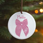 Baby Girl's First Christmas Ceramic Bow Decoration, thumbnail 2 of 2