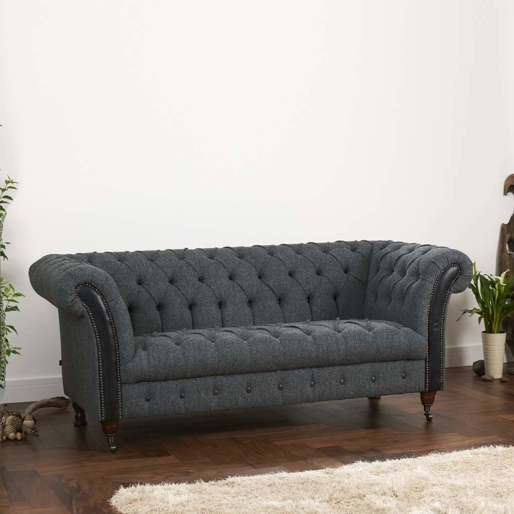 Harris Tweed Or Vintage Leather Chesterfield Sofa, 1 of 12