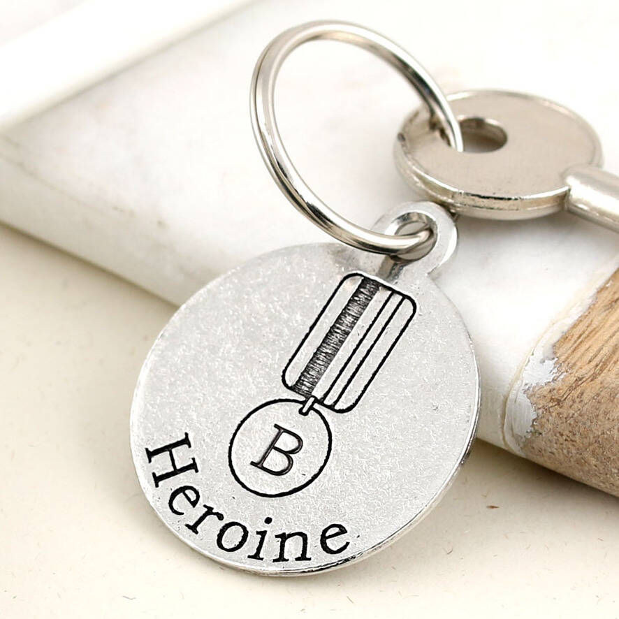 Image of Our Heroine Round Pewter Personalised Keyring