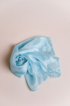 100% Mulberry Silk Scarf, Light Blue, Pastel Blue, 5 of 7