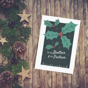 'To My Brother And Partner' Christmas Card Holly, 6 of 10