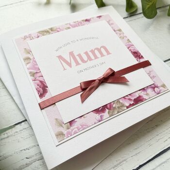 Simple Handmade Mother’s Day Card With Bow And Floral Paper, 4 of 6