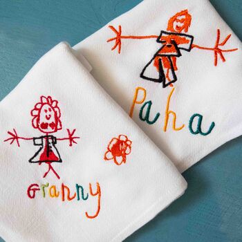 Personalised Children’s Drawing Embroidered Linen Napkins Gift, 8 of 10
