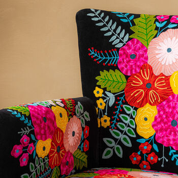 Black Embroidered Floral Armchair, 3 of 8