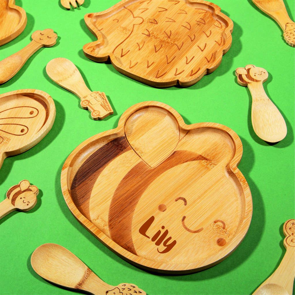 Kids Bamboo Bee Plate And Spoon, 1 of 2