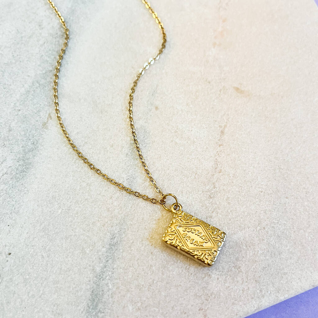 Custard Cream Biscuit Charm Necklace, 1 of 1