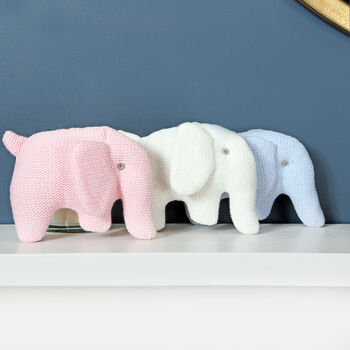 Off White Knitted Elephant Rattle With Personalised Bag, 4 of 5