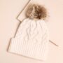 Cream Cable Knit Pom Pom Bobble Hat, thumbnail 1 of 5