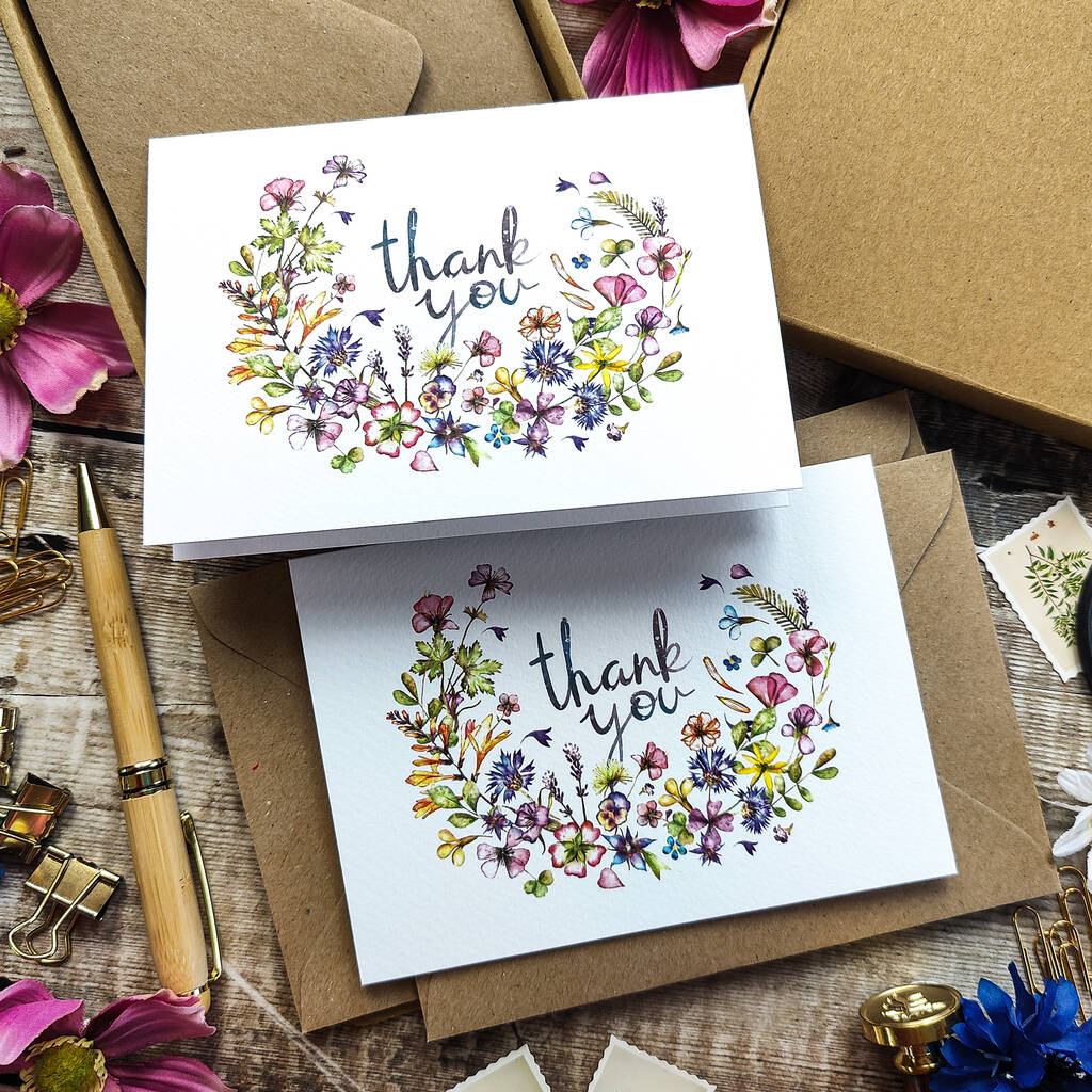 8x Pressed Flower Curl Thank You Cards, 1 of 6