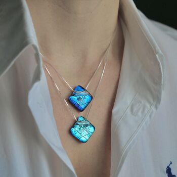 Blue Fused Glass Pendant Necklace, 8 of 10