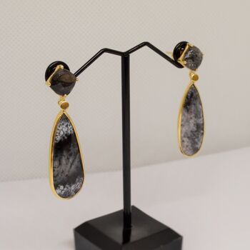 Black Rutilated Quartz Dendritic Opal Earrings, 2 of 5