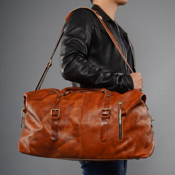 Genuine Leather Holdall In Russet Brown, 3 of 12