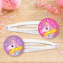 Personalised Rainbow Unicorns Birthday Hair Clips, thumbnail 2 of 4