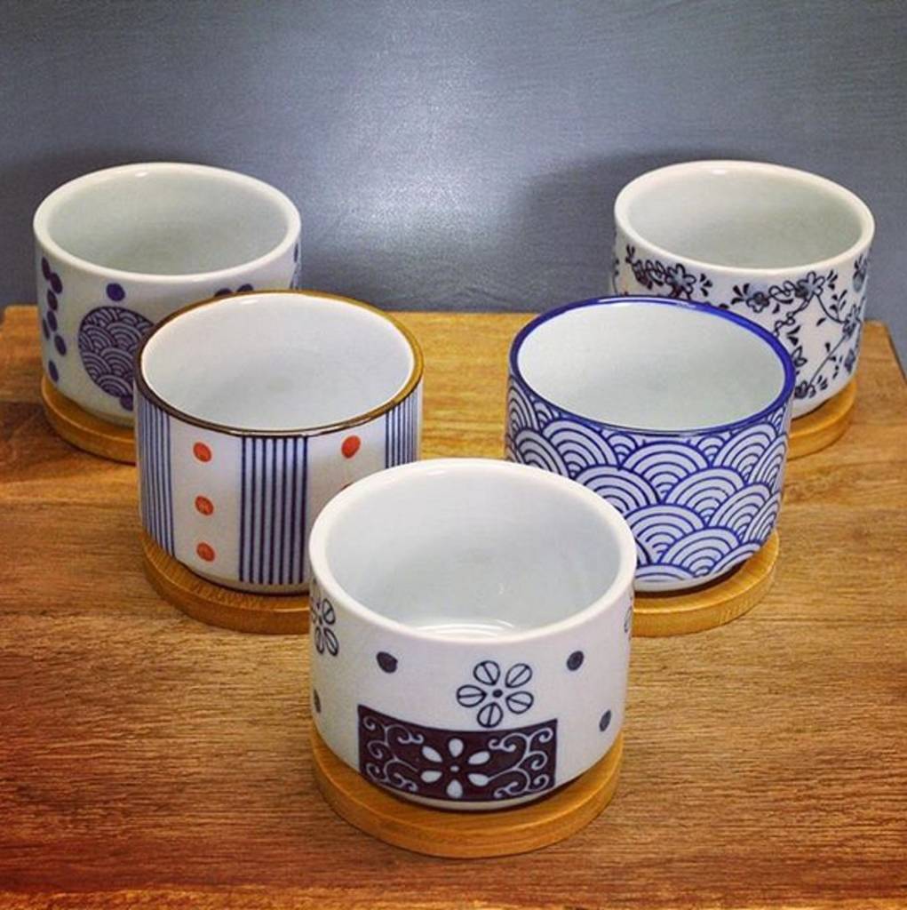 set of five ceramic round pots by garden selections