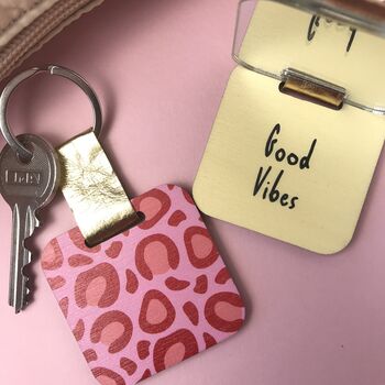 Personalised Pink Leopard Print Mirror Keyring, 2 of 6