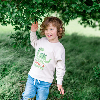 Personalised Kids Natural Dinosaur Birthday Sweatshirt, 3 of 12