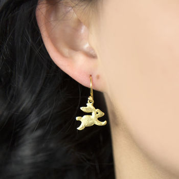 Gold Plated Sterling Silver Bouncing Bunny Earrings, 2 of 4