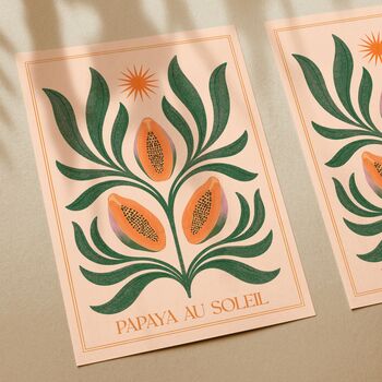 Papaya Au Soleil, Boho Fruit Art Print Botanical Celestial Sun Poster, 2 of 3