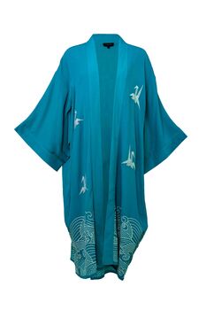 Origami And Hokusai Wave Embroidered Deep Teal Long Kimono, 11 of 12