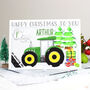 Personalised Green Tractor 1st Christmas Card, thumbnail 2 of 7