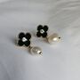 Cz Green Enamel Clover Pearl Drop Earrings, thumbnail 5 of 8