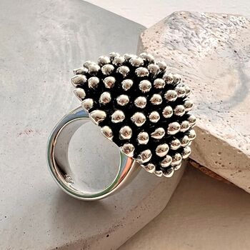 Chunky Sterling Silver Abstract Mushroom Ball Ring, 9 of 10