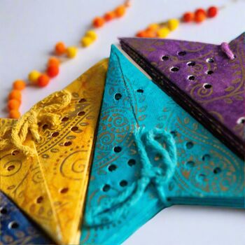 Eight Gold And Paisley Mini Paper Star Lanterns, 2 of 5